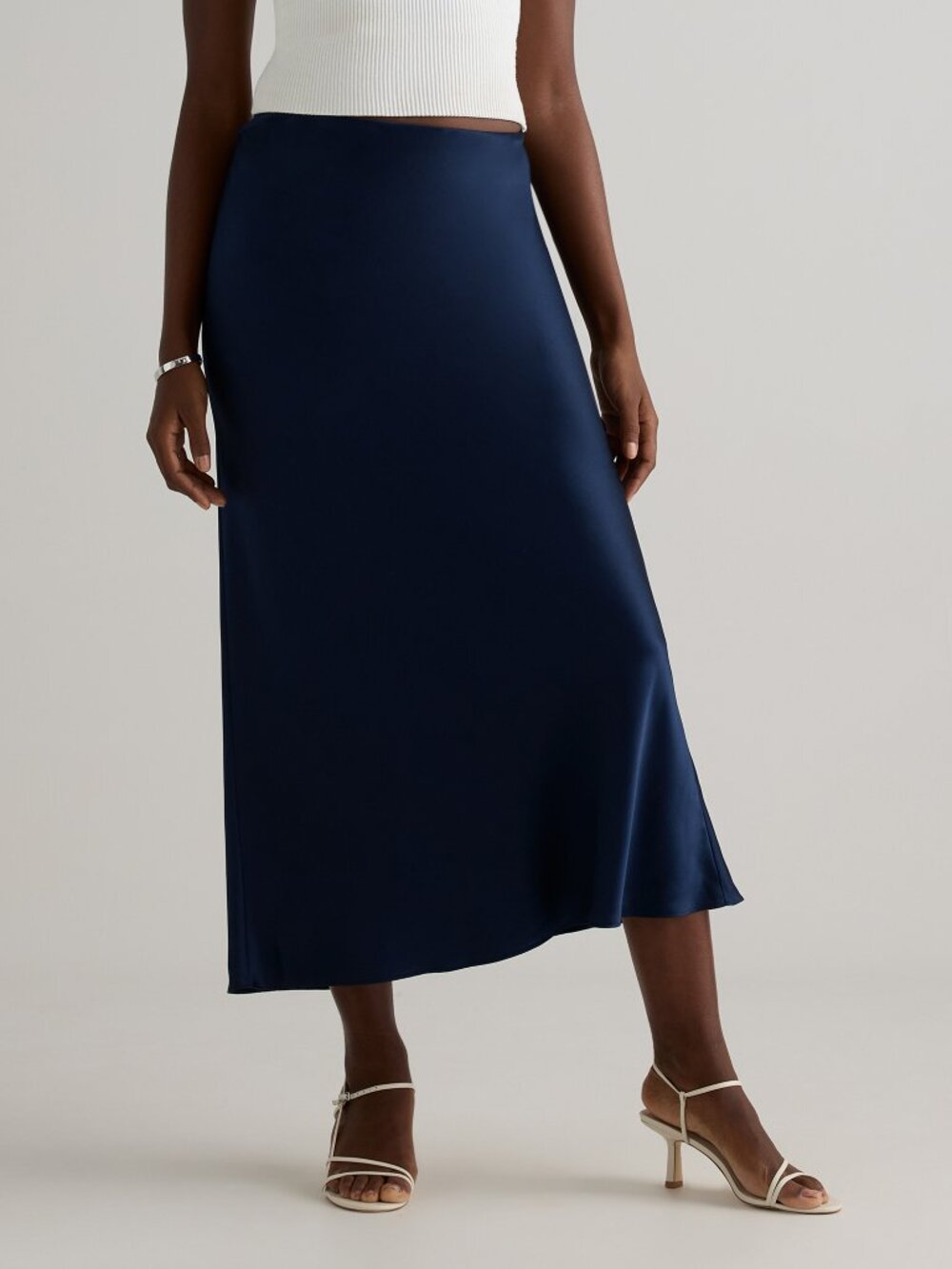 Quince 100% Washable Silk Maxi Skirt, Navy (S)